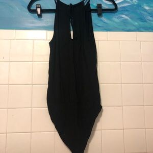 Black cotton halter body suit